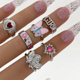 Aprilwell 6 PCs Gothic Silver Color Ring Set For Women Aesthetic 2021 Costume Retro Jewelry Anxiety Chunky Gadgets Free Shipping daiiibabyyy