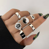 Aprilwell 6 PCs Gothic Silver Color Ring Set For Women Aesthetic 2021 Costume Retro Jewelry Anxiety Chunky Gadgets Free Shipping daiiibabyyy