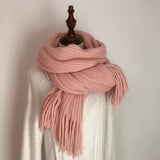 2021 Women Solid Cashmere Scarves Lady Winter Thicken Warm Soft Pashmina Shawls Wraps Pink Black Female Knitted Wool Long Scarf daiiibabyyy
