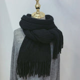 2021 Women Solid Cashmere Scarves Lady Winter Thicken Warm Soft Pashmina Shawls Wraps Pink Black Female Knitted Wool Long Scarf daiiibabyyy
