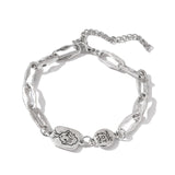 Punk Women Silver Color Thick Chain Charm Bracelet Fashion Cross Love Heart Bear Metal Pendant Bracelet Fashion Jewelry Gift daiiibabyyy