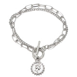 Punk Women Silver Color Thick Chain Charm Bracelet Fashion Cross Love Heart Bear Metal Pendant Bracelet Fashion Jewelry Gift daiiibabyyy