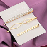 3Pcs/Set Pearl Hair Clip Hairband Comb Minimalist Bobby Pin Gold Color Barrette Hairpin Headdress Accessories daiiibabyyy