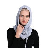 Sparsil Unisex Knitted Cashmere Hooded Neck Collar Cap Head Drawstring Thick Beanie Men&Women Solid Color Adjustable Elastic Hat daiiibabyyy