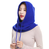 Sparsil Unisex Knitted Cashmere Hooded Neck Collar Cap Head Drawstring Thick Beanie Men&Women Solid Color Adjustable Elastic Hat daiiibabyyy