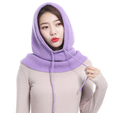 Sparsil Unisex Knitted Cashmere Hooded Neck Collar Cap Head Drawstring Thick Beanie Men&Women Solid Color Adjustable Elastic Hat daiiibabyyy
