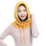 Sparsil Unisex Knitted Cashmere Hooded Neck Collar Cap Head Drawstring Thick Beanie Men&Women Solid Color Adjustable Elastic Hat daiiibabyyy