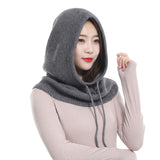 Sparsil Unisex Knitted Cashmere Hooded Neck Collar Cap Head Drawstring Thick Beanie Men&Women Solid Color Adjustable Elastic Hat daiiibabyyy