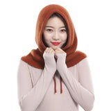 Sparsil Unisex Knitted Cashmere Hooded Neck Collar Cap Head Drawstring Thick Beanie Men&Women Solid Color Adjustable Elastic Hat daiiibabyyy