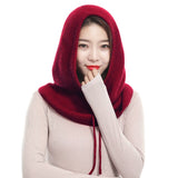 Sparsil Unisex Knitted Cashmere Hooded Neck Collar Cap Head Drawstring Thick Beanie Men&Women Solid Color Adjustable Elastic Hat daiiibabyyy