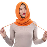 Sparsil Unisex Knitted Cashmere Hooded Neck Collar Cap Head Drawstring Thick Beanie Men&Women Solid Color Adjustable Elastic Hat daiiibabyyy
