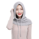 Sparsil Unisex Knitted Cashmere Hooded Neck Collar Cap Head Drawstring Thick Beanie Men&Women Solid Color Adjustable Elastic Hat daiiibabyyy