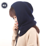 Sparsil Unisex Knitted Cashmere Hooded Neck Collar Cap Head Drawstring Thick Beanie Men&Women Solid Color Adjustable Elastic Hat daiiibabyyy