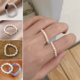 New Natural Freshwater Pearl Rings for Women Geometric Adjustable Elastic Ring 2021 Trendy Resin Bead Rings Set Elegant Jewelry daiiibabyyy