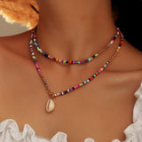 Bohemian Colorful Seed Bead Shell Choker Necklace Statement Short Collar Clavicle Chain Necklace for Women Female Boho Jewelry daiiibabyyy