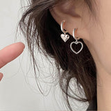 New Asymmetric Love Heart Earrings Silver Color Elegant Sweet Drop Earrings For Women Girls Party Wedding Jewelry Accessories daiiibabyyy