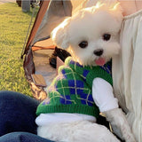Pet Knitted Sweater Green Plaid Teddy Autumn and Winter Clothes Soft Dog Clothes Puppy Fashion Pullover Pet Products XS-XL daiiibabyyy