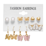 FNIO Women's Earrings Set Pearl Earrings For Women Bohemian Fashion Jewelry  Geometric Crystal Heart Stud Earrings daiiibabyyy