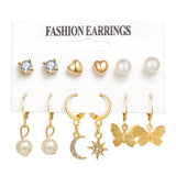 FNIO Women's Earrings Set Pearl Earrings For Women Bohemian Fashion Jewelry  Geometric Crystal Heart Stud Earrings daiiibabyyy