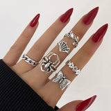 Aprilwell 6 PCs Gothic Silver Color Ring Set For Women Aesthetic 2021 Costume Retro Jewelry Anxiety Chunky Gadgets Free Shipping daiiibabyyy