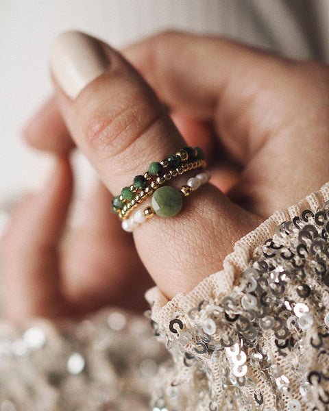 Bohemian Handmade Natural Stone Rings Women with Stainless Steel Bead ...