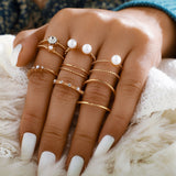 8pcs/sets Bohemian Geometric Rings Sets Clear Crystal Stone Gold Chain Opening Rings For Women Jewelry Accessories Gifts daiiibabyyy