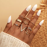 8pcs/sets Bohemian Geometric Rings Sets Clear Crystal Stone Gold Chain Opening Rings For Women Jewelry Accessories Gifts daiiibabyyy