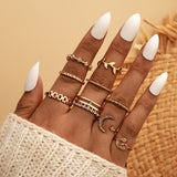 8pcs/sets Bohemian Geometric Rings Sets Clear Crystal Stone Gold Chain Opening Rings For Women Jewelry Accessories Gifts daiiibabyyy