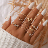 8pcs/sets Bohemian Geometric Rings Sets Clear Crystal Stone Gold Chain Opening Rings For Women Jewelry Accessories Gifts daiiibabyyy