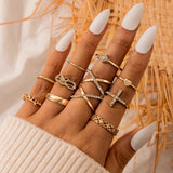 8pcs/sets Bohemian Geometric Rings Sets Clear Crystal Stone Gold Chain Opening Rings For Women Jewelry Accessories Gifts daiiibabyyy