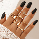 8pcs/sets Bohemian Geometric Rings Sets Clear Crystal Stone Gold Chain Opening Rings For Women Jewelry Accessories Gifts daiiibabyyy