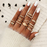 8pcs/sets Bohemian Geometric Rings Sets Clear Crystal Stone Gold Chain Opening Rings For Women Jewelry Accessories Gifts daiiibabyyy