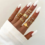 8pcs/sets Bohemian Geometric Rings Sets Clear Crystal Stone Gold Chain Opening Rings For Women Jewelry Accessories Gifts daiiibabyyy