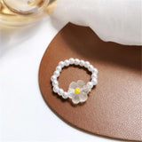 Korean Fashion Elastic Rope Pearl Beads Ring Elegant Simple Female Heart-shaped Gold Ring Charming Women Party Jewelry Girl Gift daiiibabyyy