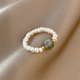 Korean Fashion Elastic Rope Pearl Beads Ring Elegant Simple Female Heart-shaped Gold Ring Charming Women Party Jewelry Girl Gift daiiibabyyy