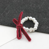 Korean Fashion Elastic Rope Pearl Beads Ring Elegant Simple Female Heart-shaped Gold Ring Charming Women Party Jewelry Girl Gift daiiibabyyy