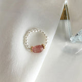 Korean Fashion Elastic Rope Pearl Beads Ring Elegant Simple Female Heart-shaped Gold Ring Charming Women Party Jewelry Girl Gift daiiibabyyy