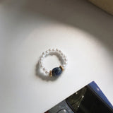 Korean Fashion Elastic Rope Pearl Beads Ring Elegant Simple Female Heart-shaped Gold Ring Charming Women Party Jewelry Girl Gift daiiibabyyy