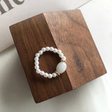 Korean Fashion Elastic Rope Pearl Beads Ring Elegant Simple Female Heart-shaped Gold Ring Charming Women Party Jewelry Girl Gift daiiibabyyy