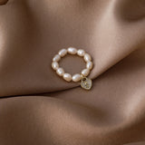 Korean Fashion Elastic Rope Pearl Beads Ring Elegant Simple Female Heart-shaped Gold Ring Charming Women Party Jewelry Girl Gift daiiibabyyy