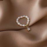 Korean Fashion Elastic Rope Pearl Beads Ring Elegant Simple Female Heart-shaped Gold Ring Charming Women Party Jewelry Girl Gift daiiibabyyy