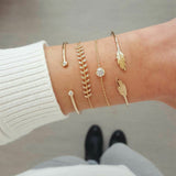 FNIO 4Pcs/Set Geometric Crystal Charm Bracelets for Women Gold Leaf Bangles Bracelets Set Simple Wrist Chain Lady Boho Bracelet daiiibabyyy