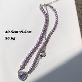 HUANZHI Vintage Sweet Choker Weave Pearls Choker Red Heart Colorful Beaded Irregular Flowers Rhinestone Necklace for Women daiiibabyyy