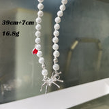 HUANZHI Vintage Sweet Choker Weave Pearls Choker Red Heart Colorful Beaded Irregular Flowers Rhinestone Necklace for Women daiiibabyyy