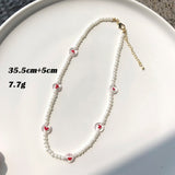HUANZHI Vintage Sweet Choker Weave Pearls Choker Red Heart Colorful Beaded Irregular Flowers Rhinestone Necklace for Women daiiibabyyy