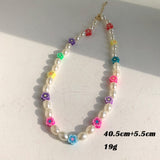 HUANZHI Vintage Sweet Choker Weave Pearls Choker Red Heart Colorful Beaded Irregular Flowers Rhinestone Necklace for Women daiiibabyyy