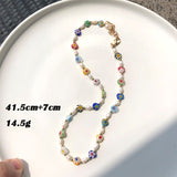 HUANZHI Vintage Sweet Choker Weave Pearls Choker Red Heart Colorful Beaded Irregular Flowers Rhinestone Necklace for Women daiiibabyyy