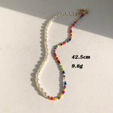 HUANZHI Vintage Sweet Choker Weave Pearls Choker Red Heart Colorful Beaded Irregular Flowers Rhinestone Necklace for Women daiiibabyyy