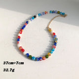 HUANZHI Vintage Sweet Choker Weave Pearls Choker Red Heart Colorful Beaded Irregular Flowers Rhinestone Necklace for Women daiiibabyyy
