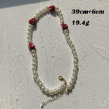 HUANZHI Vintage Sweet Choker Weave Pearls Choker Red Heart Colorful Beaded Irregular Flowers Rhinestone Necklace for Women daiiibabyyy